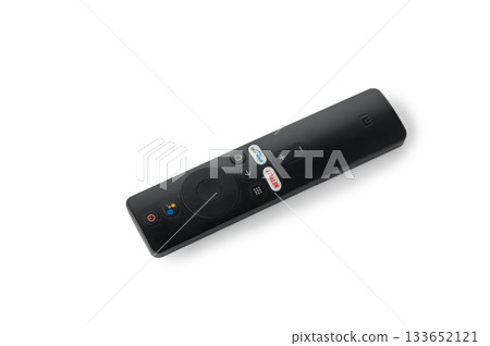 Black Multimedia Set-Top Box Remote on White Background Black Multimedia Set-Top Box Remote on White Background 133652121