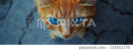 Close-Up of a Ginger Tabby Cat Showcasing Its Striking Blue Eyes Against a Soft Background Close-Up of a Ginger Tabby Cat Showcasing Its Striking Blue Eyes Against a Soft Background 133652170