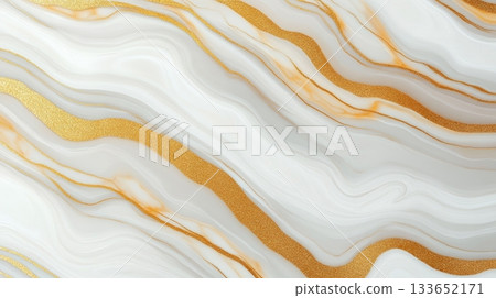 Elegant Luxury Marble Texture Featuring Dynamic Golden Reflections on a Creamy White Background 133652171
