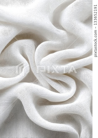 Delicate White Linen Fabric with Soft Flowing Folds, Ideal for Fashion and Interior Design Projects Delicate White Linen Fabric with Soft Flowing Folds, Ideal for Fashion and Interior Design Projects 133652191