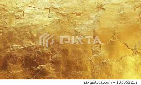 Abstract Golden Foil Surface with Deep Cracks and Textured Shine for Elegant Background Design 133652212