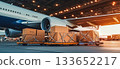 Logistics Freight Import Containers Being Loaded into Airplane Cargo at Busy Airport Terminal 133652217