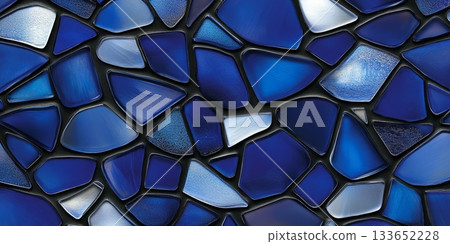 Elegant Mosaic of Iridescent Blue Toned Fragments with Sleek Charcoal Borders, Abstract Design Art Elegant Mosaic of Iridescent Blue Toned Fragments with Sleek Charcoal Borders, Abstract Design Art 133652228