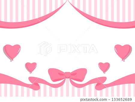 Ribbon decoration frame, heart-shaped balloon decoration, background 133652689