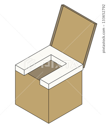 Illustration of a home-use assembled cardboard toilet for disaster preparedness and emergencies 133652792