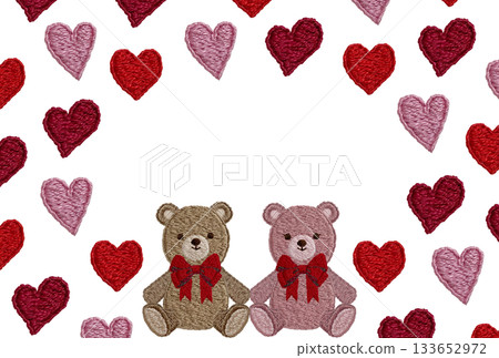 【可愛的泰迪熊和心形相框】手工刺繡插畫材料 133652972