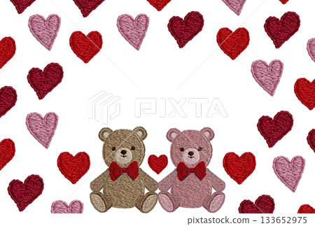 【可愛的泰迪熊和心形相框】手工刺繡插畫材料 133652975