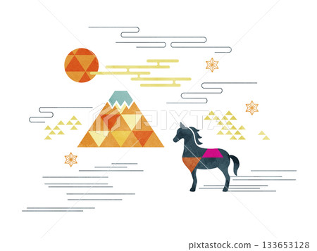 馬和富士山 133653128