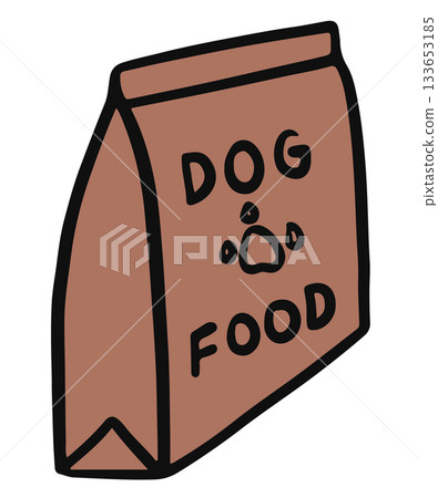 Cute hand drawn illustration of dog food bag for decoration, dog cartoon, comic, pet shop, vet, adopt and rescue animal, foster home, shelter, house, outdoors, backyard, grocery shopping, supermarket Cute hand drawn illustration of dog food bag for decoration, dog cartoon, comic, pet shop, vet, adopt and rescue animal, foster home, shelter, house, outdoors, backyard, grocery shopping, supermarket 133653185
