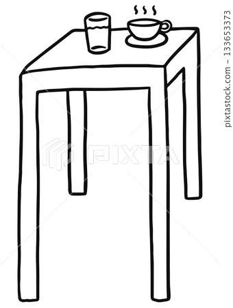 Cute hand drawn outline of table with water glass and tea cup for kitchen, kitchenware, furniture, home decor, house tour, room design, interior, department store, online shopping, dining table sketch Cute hand drawn outline of table with water glass and tea cup for kitchen, kitchenware, furniture, home decor, house tour, room design, interior, department store, online shopping, dining table sketch 133653373