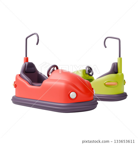 3d Colorful Electric Bumper Car Attraction Amusement Park Concept Cartoon Design Style Isolated on a White Background. Vector illustration 133653611