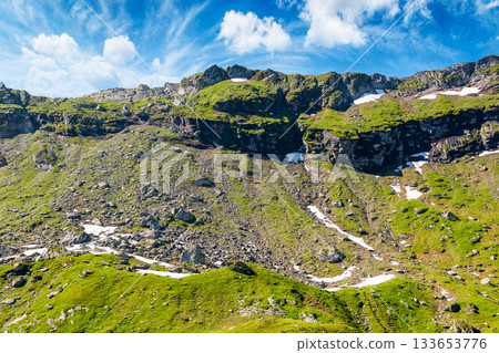 romania mountain landscape in summer. fagaras ridge on a sunny day under blue sky with clouds. alpine scenery with rocky peaks and steep slopes. horizontal travel background of scenic place for hiking romania mountain landscape in summer. fagaras ridge on a sunny day under blue sky with clouds. alpine scenery with rocky peaks and steep slopes. horizontal travel background of scenic place for hiking 133653776