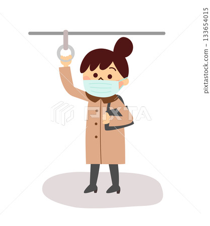 一名戴著口罩、手抓著肩帶的女子 一名戴著口罩、手抓著肩帶的女子 133654015