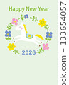 Flower wreath and foal New Year's card design 133654057