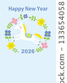 Flower wreath and foal New Year's card design 133654058
