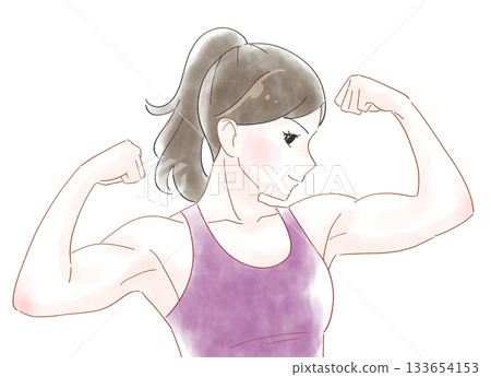 Muscular woman watercolor illustration 133654153