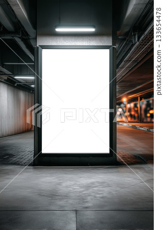 Garage mockup with realistic lighting, shadows, and a solid customizable surface Garage mockup with realistic lighting, shadows, and a solid customizable surface 133654478
