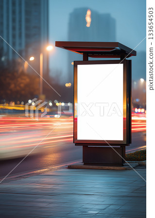 Color-rich city billboard mockup with bokeh lights and a solid customizable display area 133654503