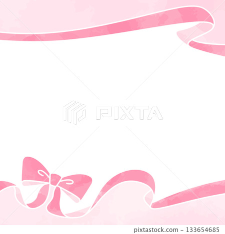 Ribbon decoration frame, background, watercolor style color, square size 133654685