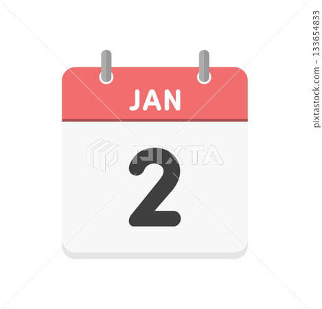 January 2nd, JAN 2 daily calendar icon - English calendar in red with 1/2 date January 2nd, JAN 2 daily calendar icon - English calendar in red with 1/2 date 133654833