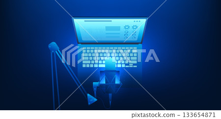 Podcast Recording Technology Background, Microphone Audio Capture, Digital Sound Production, Broadcasting Equipment, Voice Recording Setup, Modern Media Creation Concept, Audio Streaming Technology 133654871