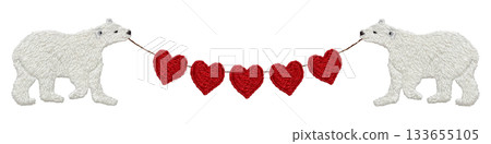 [Polar bear and heart garland] Hand-embroidered illustration material 133655105
