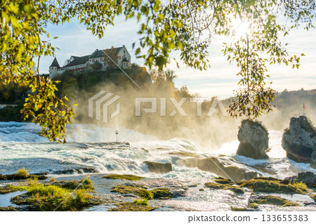 Autumn scenery of the Rhine Falls and Laufen Castle in Neuhausen, Schaffhausen, Switzerland 133655383