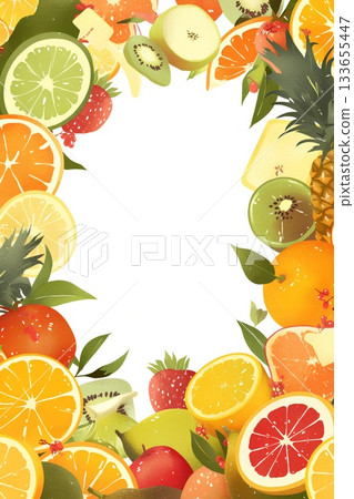 各種水果的邊框插圖 133655447