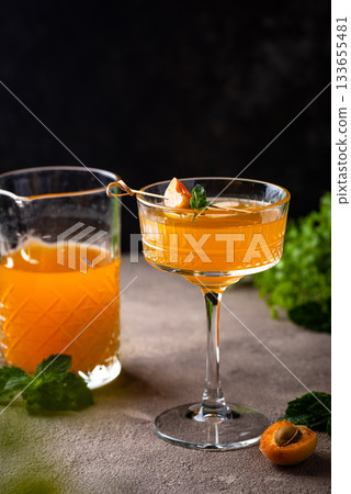 Fresh apricot Bellini cocktail with mint 133655481