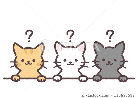 三隻貓排成一排，旁邊有一個問號。 133655592