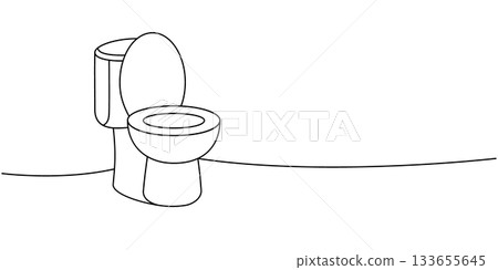 Clean toilet bowl one line continuous drawing. Bathroom hygiene. Vector illustration Clean toilet bowl one line continuous drawing. Bathroom hygiene. Vector illustration 133655645
