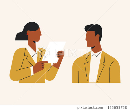Cartoon flat illustration of office worker. Male and female character. Co-working and working space concept Cartoon flat illustration of office worker. Male and female character. Co-working and working space concept 133655738