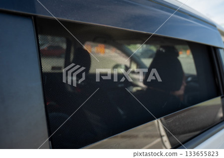 Sun protection net for car window. Sun protection net for car window. 133655823