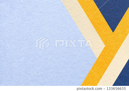 Abstract pastel blue textured paper background with cream, yellow, navy geometric lines, copy space for graphic banner 133656635
