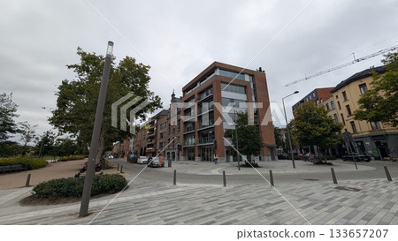 European buildings along with a park in Antwerp 133657207
