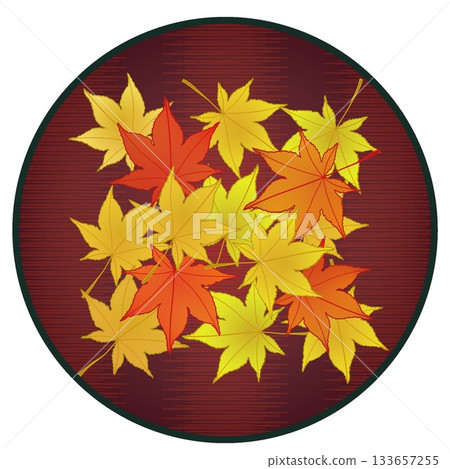 Illustration of autumn maple leaves with a circular background Illustration of autumn maple leaves with a circular background 133657255