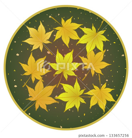 Illustration of yellow maple leaves with a circular background 133657256