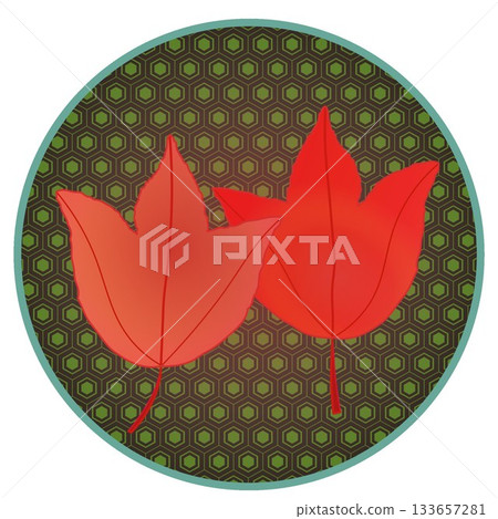 Illustration of a maple leaf in autumn color with a circular background Illustration of a maple leaf in autumn color with a circular background 133657281