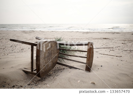 November 17, 2025, Odessa region, Ukraine: An abandoned Black Sea beach during the war 133657470