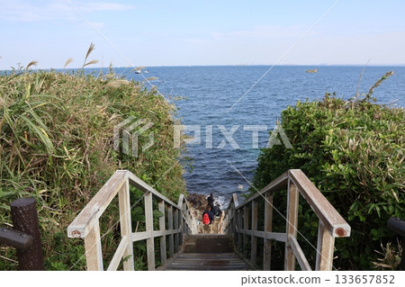 猿島,橫須賀海岸附近的一座無人島-通往海灘的階梯 猿島,橫須賀海岸附近的一座無人島-通往海灘的階梯 133657852