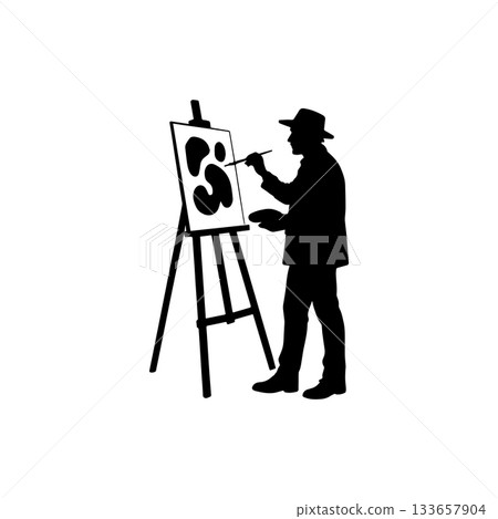 painter silhouette icon man with brush painting on canvas illustration painter silhouette icon man with brush painting on canvas illustration 133657904