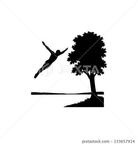 person diving into water near tree silhouette isolated on white background 133657914