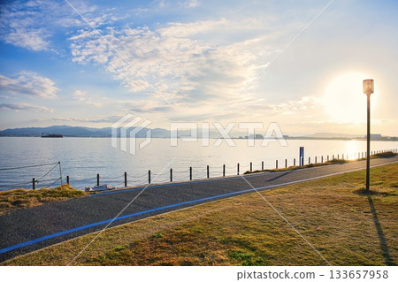 Coastal and promenade scenery at dusk Coastal and promenade scenery at dusk 133657958
