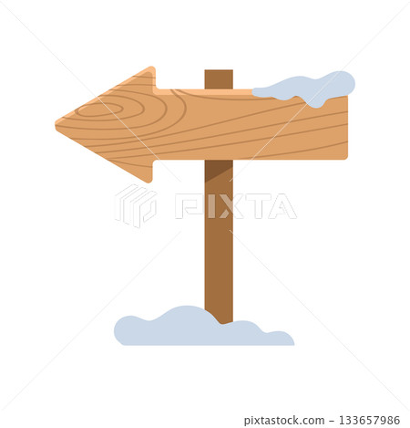 Wooden arrow-shaped signpost. Flat style. 133657986