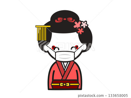 Illustration of a geisha wearing a mask Illustration of a geisha wearing a mask 133658005