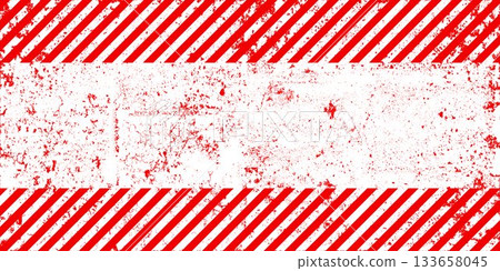 Warning sign with red and white diagonal lines. Attention, danger or caution symbol. Construction site signage, road safety notice, hazard banner, security alert shield. Vector illustration 133658045