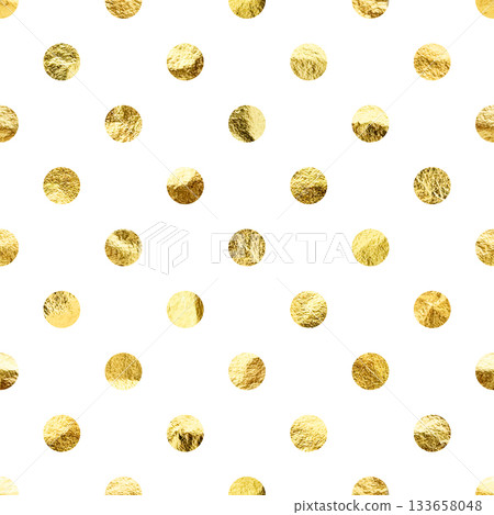 Gold foil seamless texture, shiny handmade circles. Golden glittering pattern. Shining hand drawn background. Wedding, greeting card decoration elements. Modern minimalist art. Vector illustration Gold foil seamless texture, shiny handmade circles. Golden glittering pattern. Shining hand drawn background. Wedding, greeting card decoration elements. Modern minimalist art. Vector illustration 133658048
