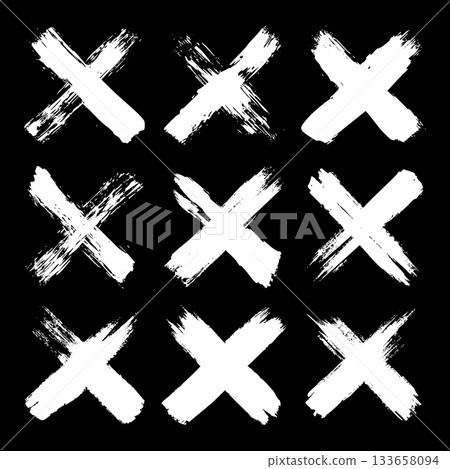 Grunge crosses, brush strokes, x mark, lines, ink smudges, hand-drawn scribble shapes. Handmade sketchy marks, acrylic stains, charcoal streaks. Paint textures, dry brush effect. Vector illustration Grunge crosses, brush strokes, x mark, lines, ink smudges, hand-drawn scribble shapes. Handmade sketchy marks, acrylic stains, charcoal streaks. Paint textures, dry brush effect. Vector illustration 133658094