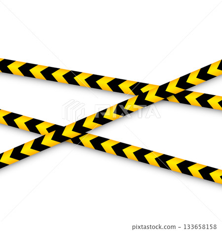Barricade construction tape. Colorful police warning line, brightly colored danger or hazard stripe, ribbon. Restricted area, zone. Attention symbol. Vector illustration 133658158