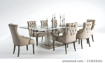 A glass table with a set of chairs around it 133658261